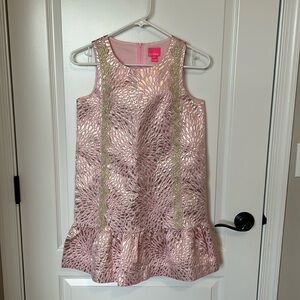 Lilly Pulitzer Girl's Thalia Dress In Prosecco Pink Lagoon Jacquard Size 14